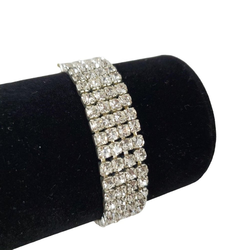 Tennis Bracelet Stretchy Four Layers Rows Crystal Clear Rhinestone